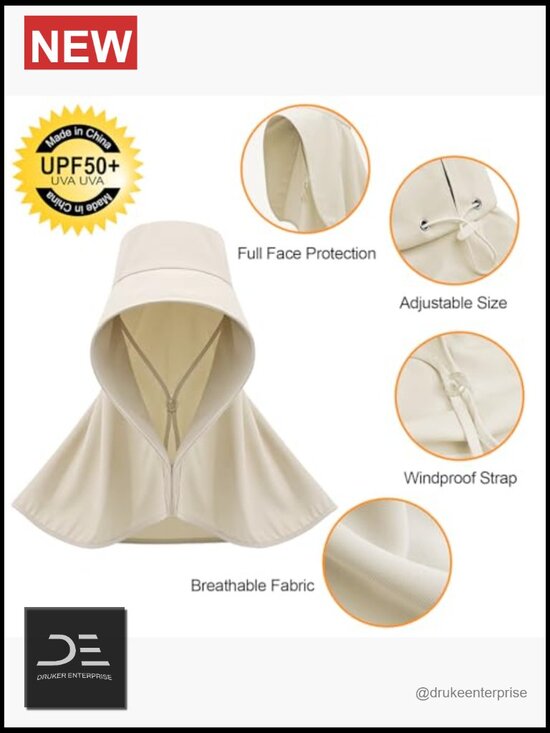 Wide Brim Sun Hat with Neck Flap Shawl UPF 50+ Polyester Adjustable Drawstring main image 5